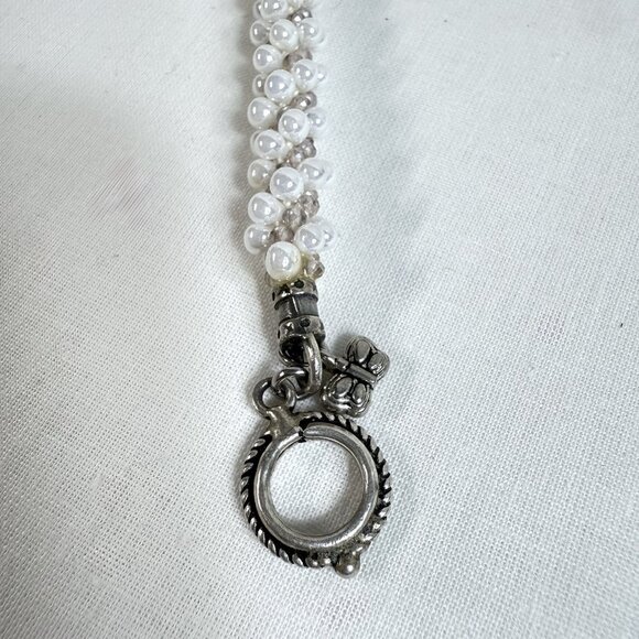 Vintage Beaded Pearl & Crystal Rope Bracelet w/ Butterfly Charm Toggle Clasp 7.5 - Picture 6 of 6